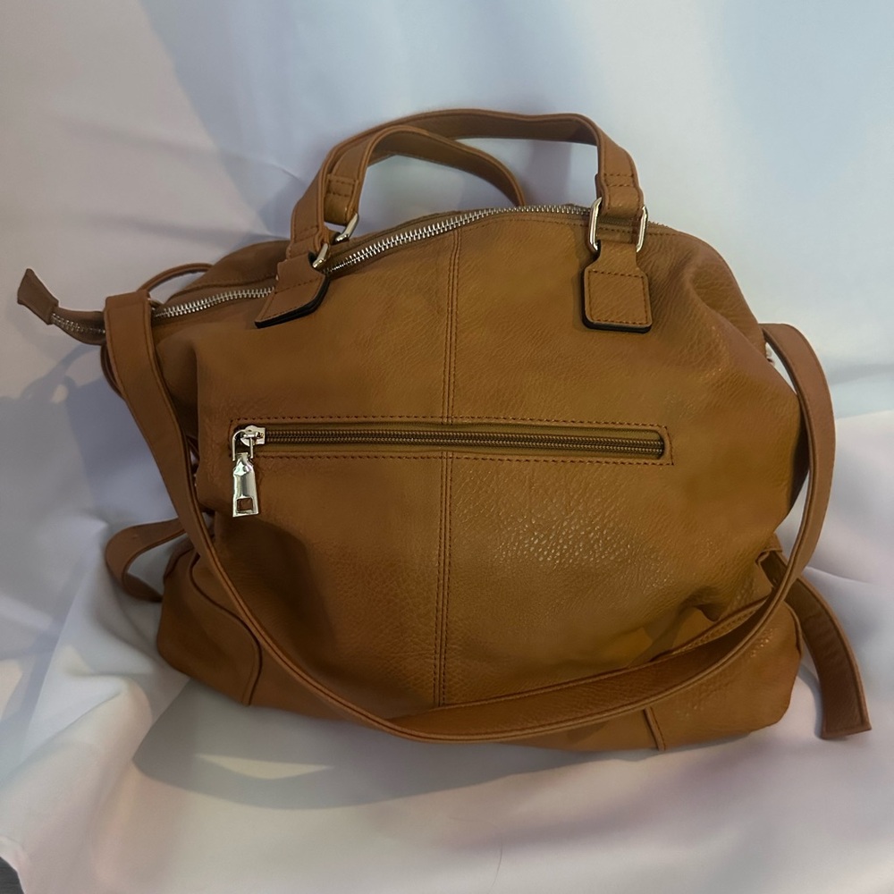 Tan Leather/Suede Shoulder Bag with Slouchy Shape